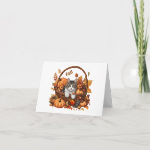 Fall Pumpkin Basket with Cute Cats Card