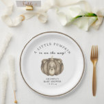 Fall pumpkin bear Baby shower Paper Plate<br><div class="desc">"A little pumpkin is on the way". Celebrate with this pumpkin themed for baby shower party! Watercolor pumpkin with teddy bear face.</div>