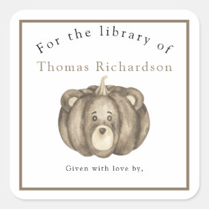 Fall pumpkin bear - for the library of square sticker