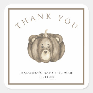 Fall pumpkin bear - thank you square sticker