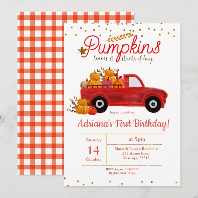 Fall Pumpkin Birthday Invitation autumn (Front/Back)