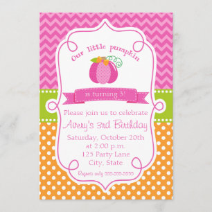 Fall Pumpkin Birthday Invitation, Pink Pumpkin Invitation