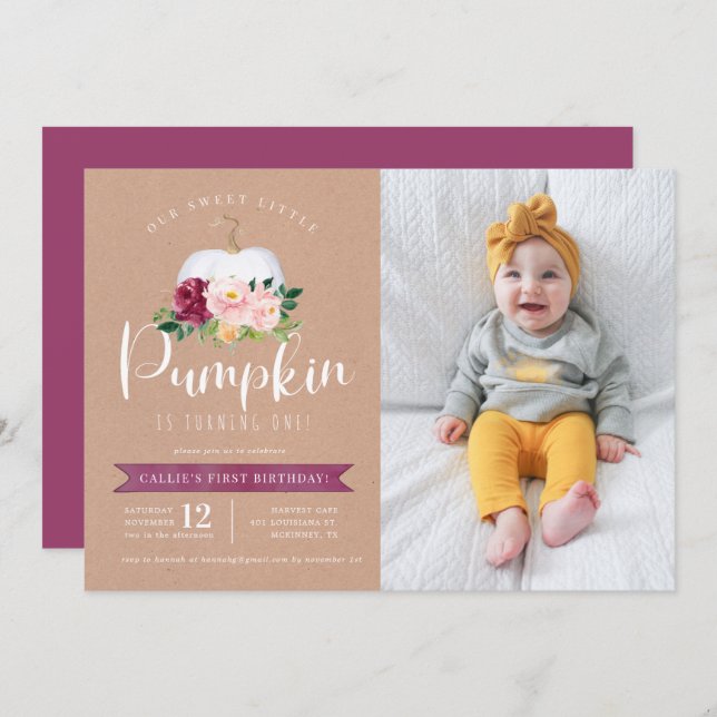 Fall Pumpkin Birthday Photo Invitation Custom Age (Front/Back)