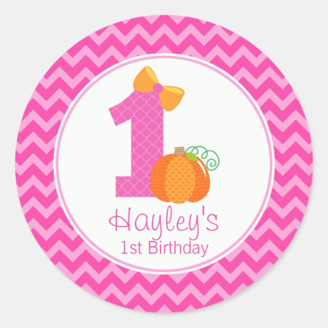 Fall Pumpkin Birthday Sticker, Girl Pumpkin 1st Classic Round Sticker (Front)