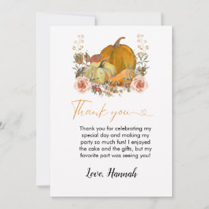 Fall pumpkin birthday thank you card