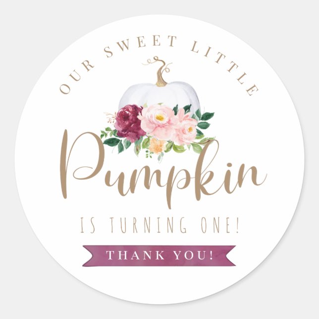 Fall Pumpkin Birthday Thank You Sticker (Front)