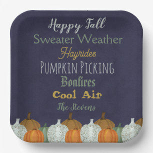 Fall Pumpkin blue background party invitation Paper Plate