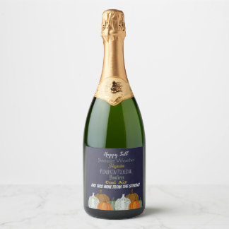 Fall Pumpkin blue background  Sparkling Wine Label