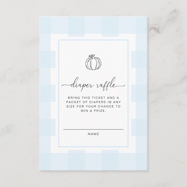 Fall Pumpkin Blue Gingham Diaper Raffle Ticket Enclosure Card (Front)