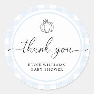 Fall Pumpkin Blue Gingham Shower Favour Sticker