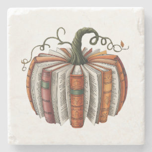 Fall Pumpkin Book Lover Booktok Halloween Stone Coaster