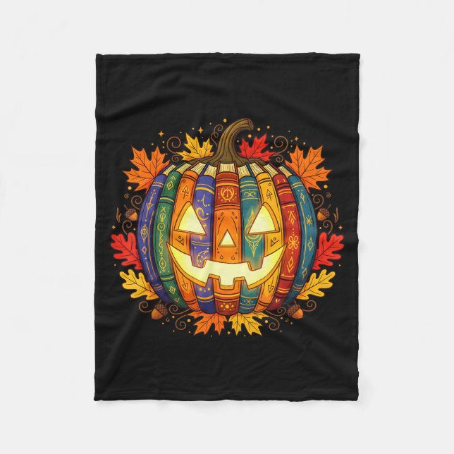 Fall Pumpkin Book Lover, Soky Librarian Teacher Ha Fleece Blanket (Front)