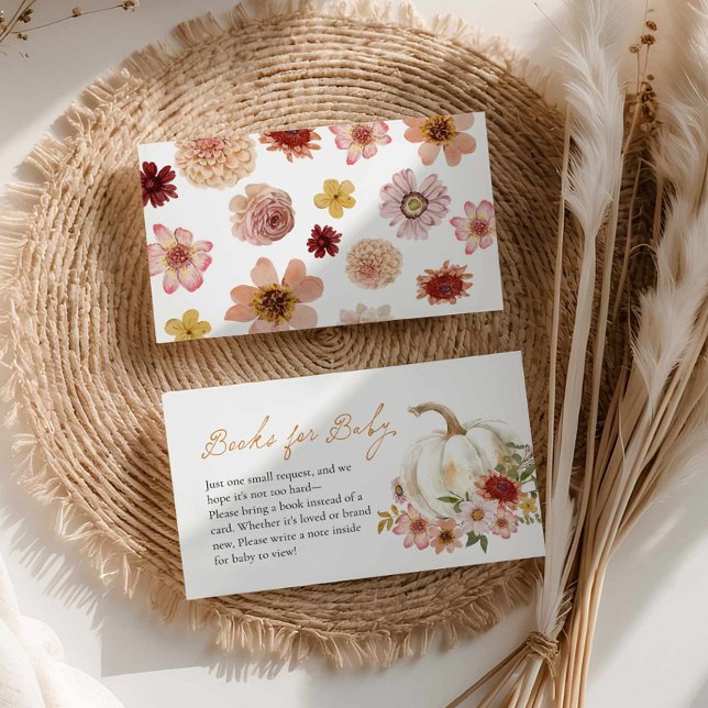 Fall Pumpkin Book Request Enclosure Card (Fall Pumpkin Floral Books for Baby Card)