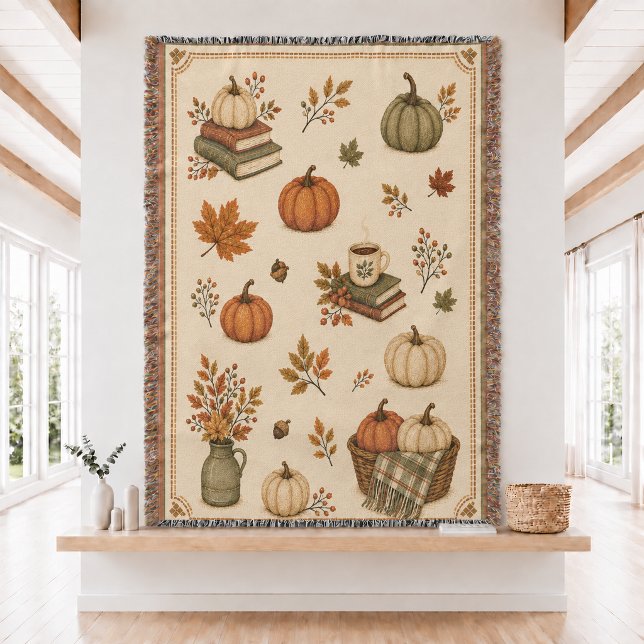 Fall Pumpkin & Books  Woven Throw Blanket  (Creator Uploaded)