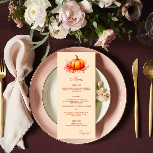 Fall Pumpkin Botanical Wedding Flat Menu (Creator Uploaded)