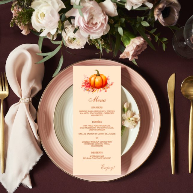 Fall Pumpkin Botanical Wedding Flat Menu (Creator Uploaded)