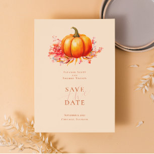 Fall Pumpkin Botanical Wedding Save The Date Invitation