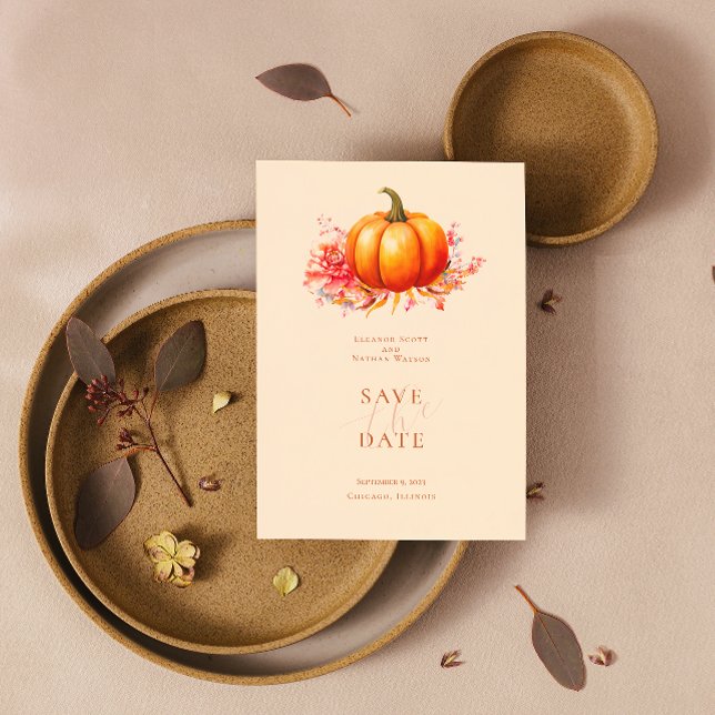 Fall Pumpkin Botanical Wedding Save The Date Invitation (Creator Uploaded)