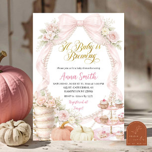 Fall Pumpkin Bow and Pearl Tea Baby Shower Invitation