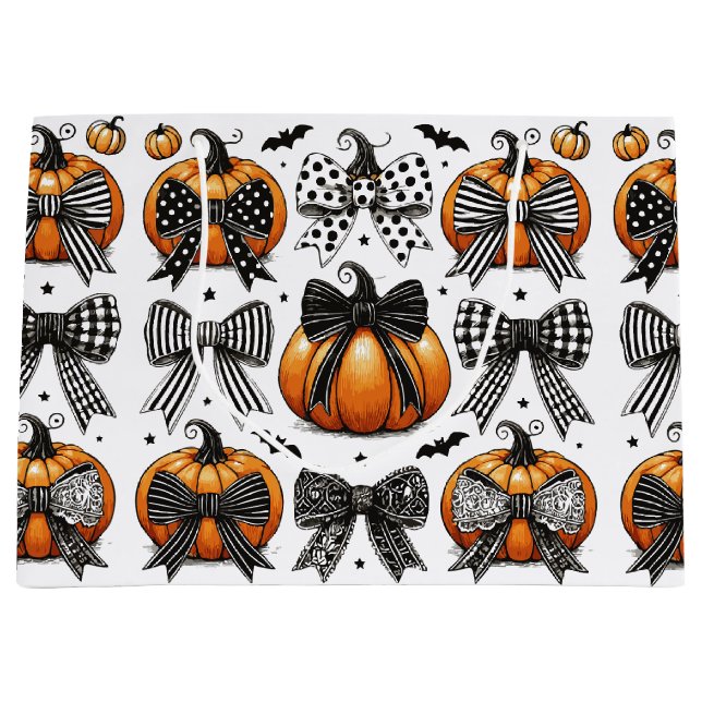 Fall Pumpkin Bow Large Gift Bag (Front)