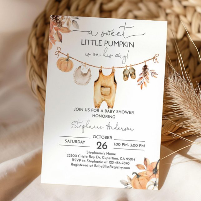 Fall Pumpkin Boy Baby Clothes Baby shower Invitati Invitation (Creator Uploaded)