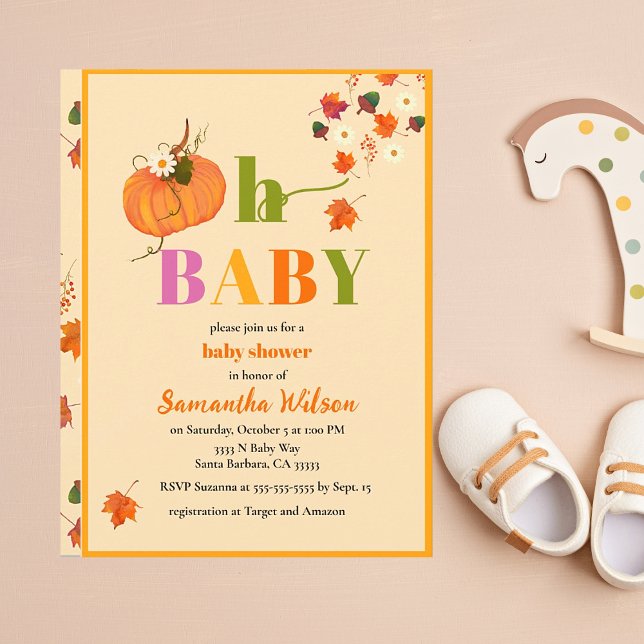 Fall Pumpkin Boy Baby Shower Invitation (Oh Baby Autumn Pumpkin Shower Invitations.)