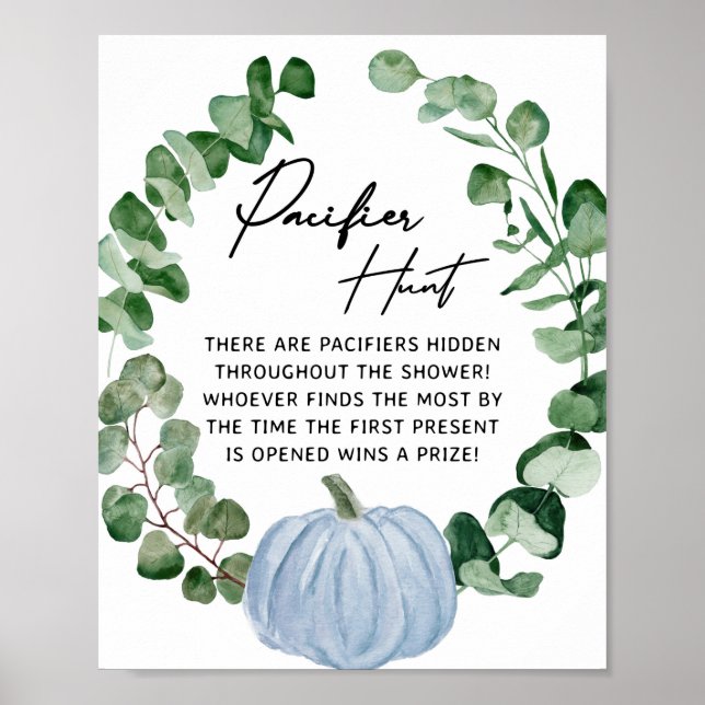 Fall Pumpkin Boy Baby Shower Pacifier Hunt Game Poster (Front)