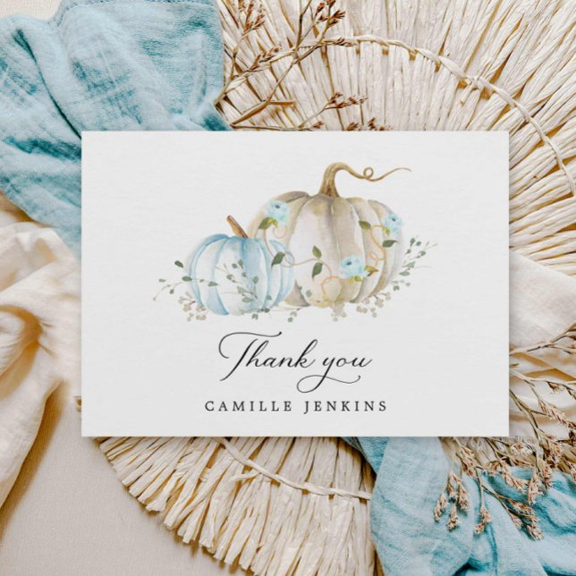 Fall Pumpkin Boy Baby Shower Thank You Card (Boy Fall Pumpkin Thank you card)