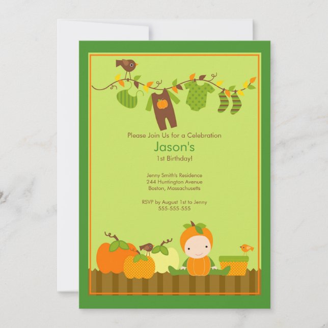 Fall Pumpkin Boy Birthday Party Invitation (Front)