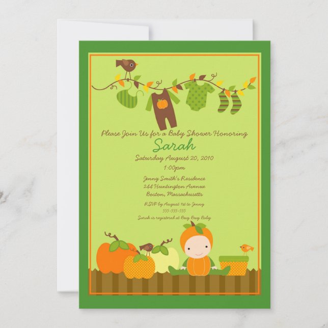 Fall Pumpkin Boy Clothesline Baby Shower Invite (Front)