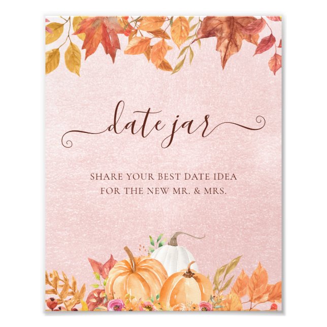 Fall Pumpkin Bridal Date Night Ideas Date Jar Photo Print (Front)