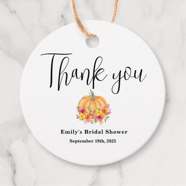 Fall Pumpkin Bridal Shower  Favour Tags (Front)