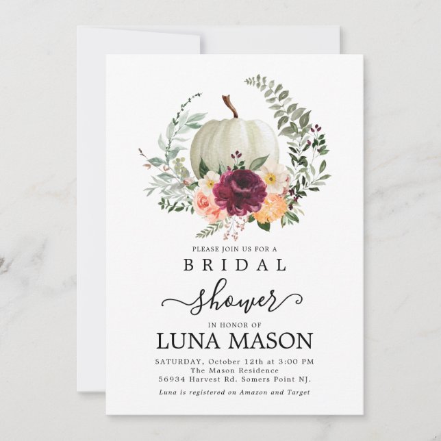 Fall Pumpkin Bridal Shower Invitation (Front)