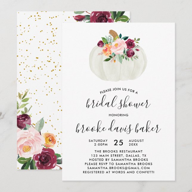Fall Pumpkin Bridal Shower Invitation (Front/Back)