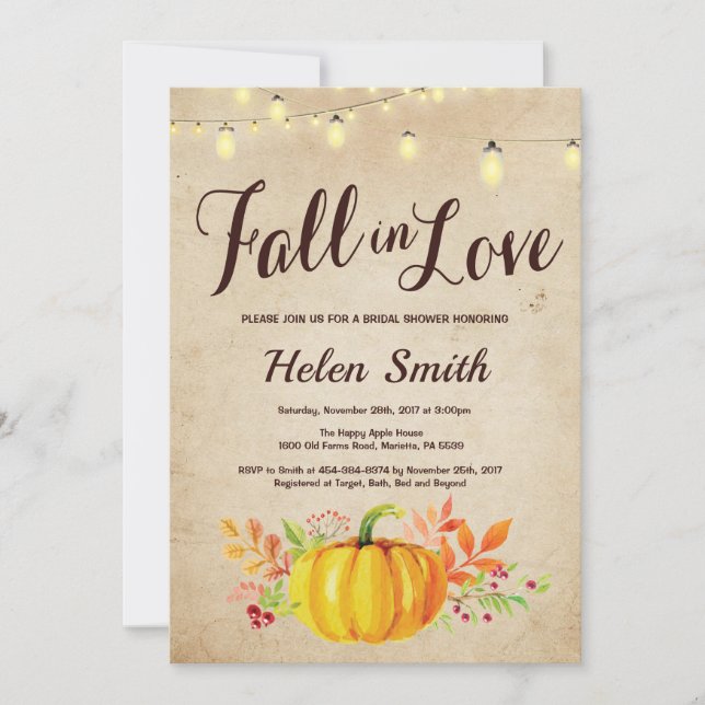 Fall Pumpkin Bridal Shower Invitation (Front)