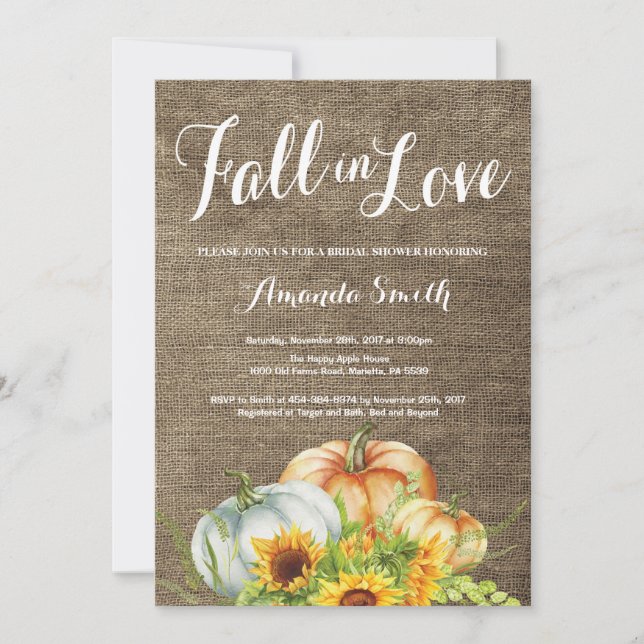 Fall Pumpkin Bridal Shower invitation Burlap (Front)