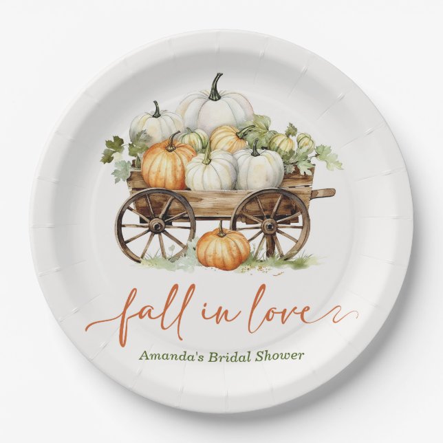 Fall Pumpkin Bridal Shower Paper Plates (Front)