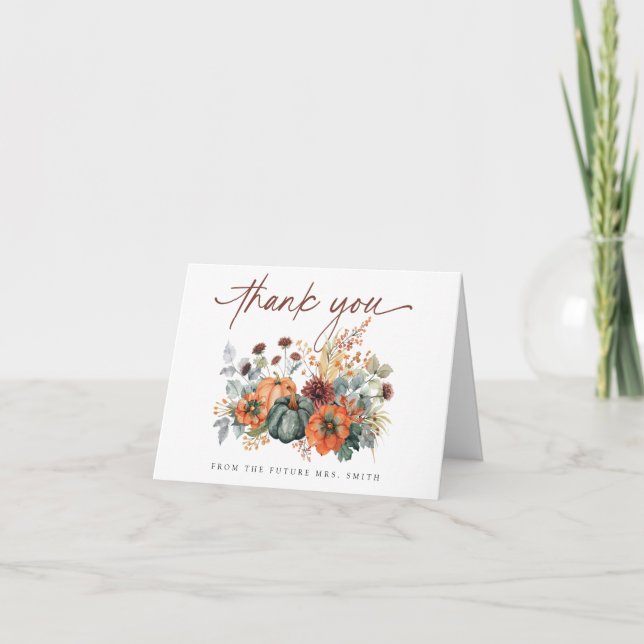 Fall Pumpkin Bridal Shower Thank You Card (Front)