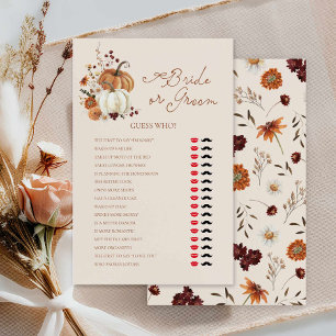 Fall Pumpkin Bride or Groom Bridal Shower Game
