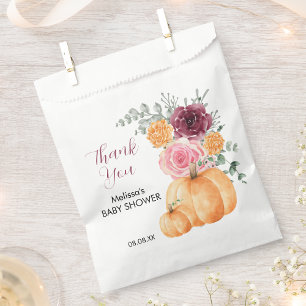 Fall pumpkin burgundy blush pink floral thank you favour bags
