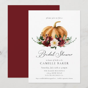 Fall Pumpkin Burgundy Floral Bridal Shower Invitation