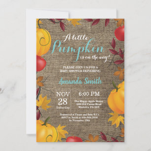 Fall Pumpkin Burlap Aqua Baby Shower invitation