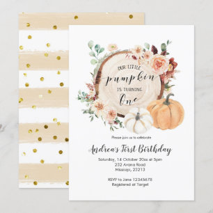fall pumpkin burnt orange first birthday invitation