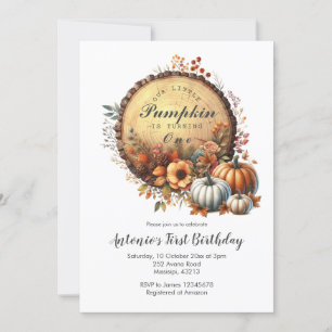 Fall Pumpkin Burnt Orange First Birthday Invitation