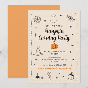Fall Pumpkin Carving Party Halloween Doodles Invitation