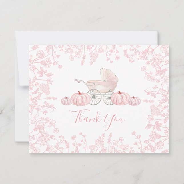 Fall Pumpkin Chinoiserie baby Shower Invitation, Thank You Card (Front)