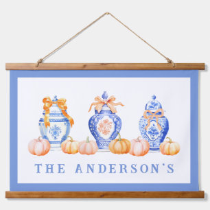Fall Pumpkin Chinoiserie Ginger Jar Hanging Tapestry