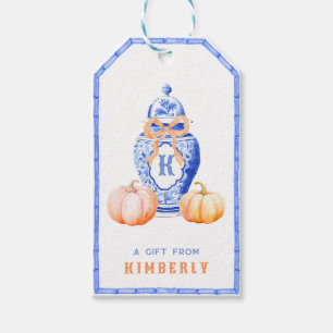 Fall Pumpkin Chinoiserie Ginger Jar Monogram Gift Tags