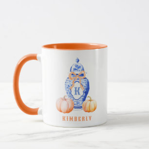 Fall Pumpkin   Chinoiserie Ginger Jar Monogram Mug