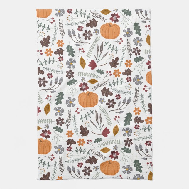 Fall pumpkin contemporary graphic pattern tea towel (Vertical)
